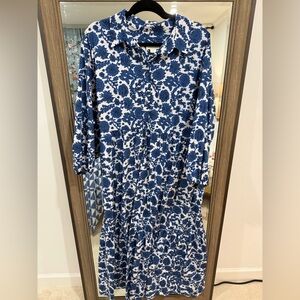 Anthropologie Maeve Bettina Tiered Shirt Dress Size XL Blue Floral